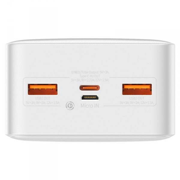 Baseus Bipow powerbank z szybkim ładowaniem 30000mAh 20W biały (Overseas Edition) + kabel USB-A - Micro USB 0.25m biały (PPBD050