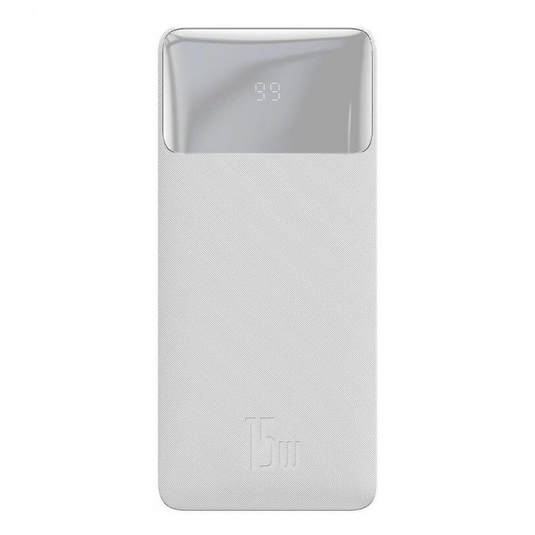 Baseus Bipow powerbank z wyświetlaczem 30000mAh 15W biały (Overseas Edition) + kabel USB-A - Micro USB 0.25m biały (PPBD050202)