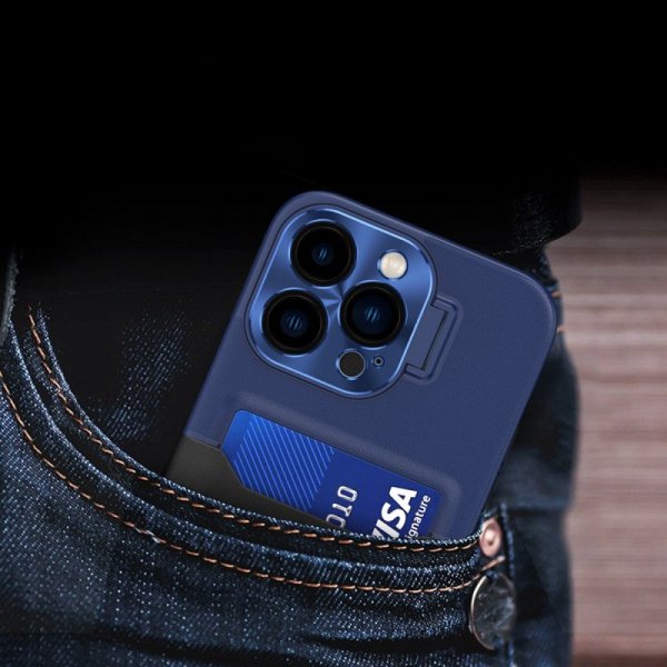 Leather Stand Case etui do iPhone 14 pokrowiec portfel na kartę z podstawką niebieskie