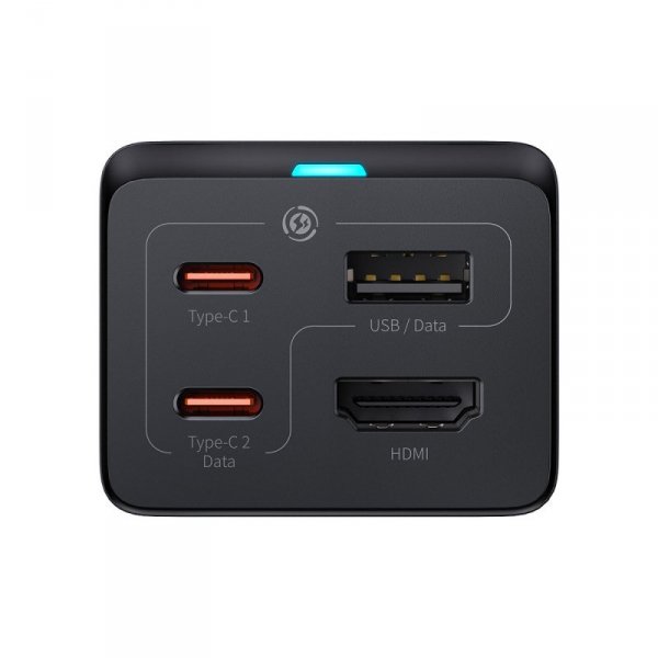 Ładowarka sieciowa GaN5 Baseus CCGP110201 HUB HDMI 2x USB-C / USB-A / HDMI 4K 30Hz 1,5m - czarna + kabel USB-C - USB-C 100W 1m