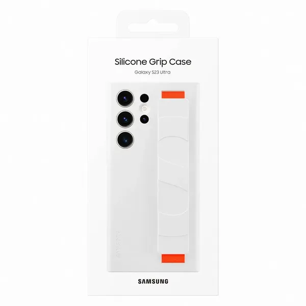 Samsung Silicone Grip Cover etui Samsung Galaxy S23 Ultra silikonowy pokrowiec z paskiem na rękę białe (EF-GS918TWEGWW)