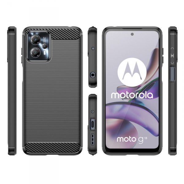 Carbon Case etui Motorola Moto G13 elastyczny silikonowy karbonowy pokrowiec czarne