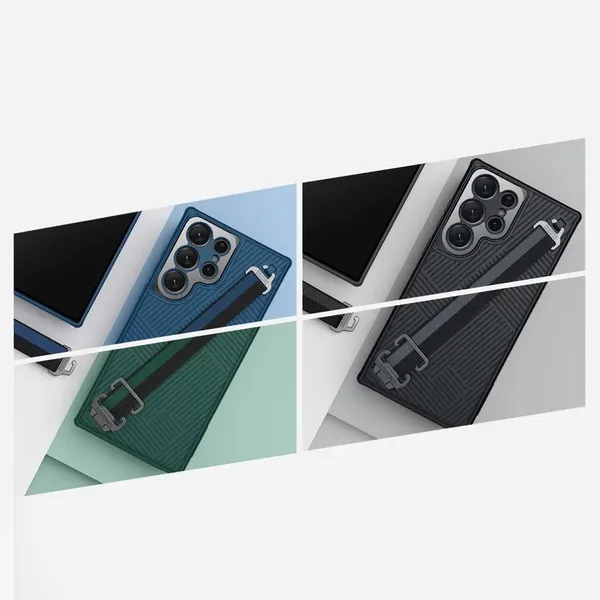 Nillkin Strap Case etui do Samsung Galaxy S23 Ultra pancerny pokrowiec z paskiem na rękę niebieskie