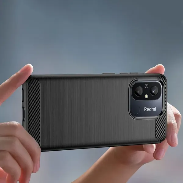 Carbon Case etui do Xiaomi Redmi 11A / Poco C55 / Redmi 12C elastyczny silikonowy karbonowy pokrowiec czarne