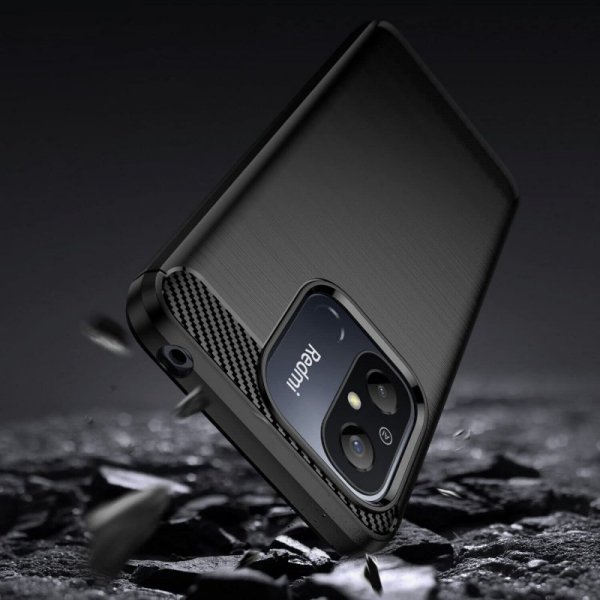 Carbon Case etui do Xiaomi Redmi 11A / Poco C55 / Redmi 12C elastyczny silikonowy karbonowy pokrowiec czarne