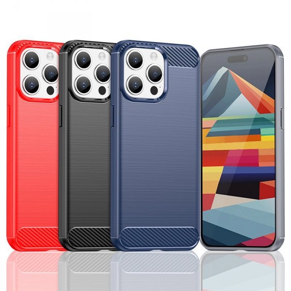 Elastyczne etui wzór karbon do iPhone 15 Pro Max Carbon Case - niebieskie