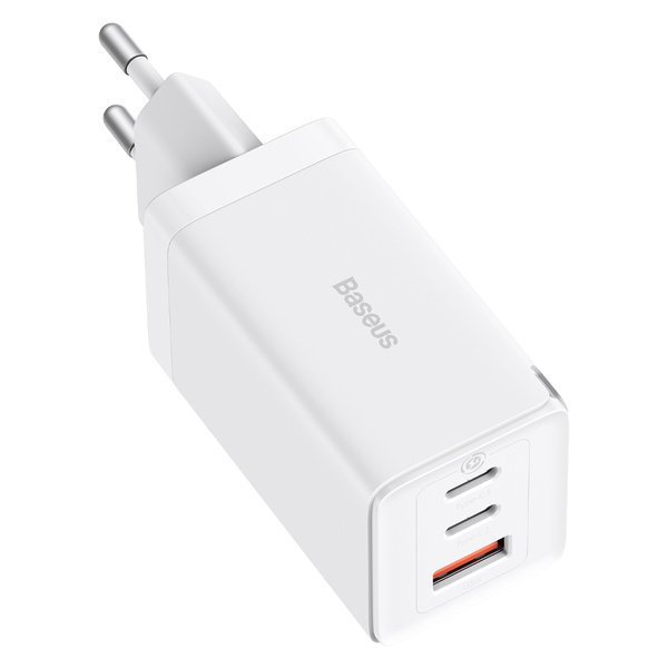 Szybka ładowarka sieciowa GaN 2xUSB C 1xUSB 65W Baseus GaN5 Pro + kabel USB C - USB C 100W - biała