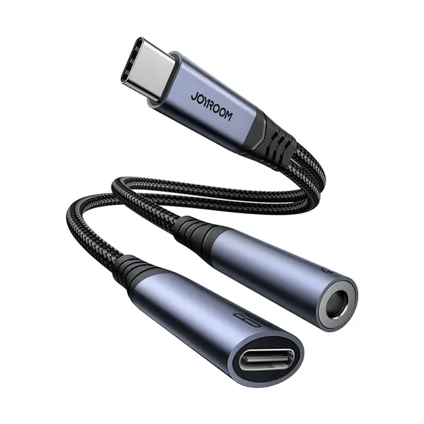 Adapter DAC 2w1 Joyroom SY-C02 USB-C do USB-C / mini jack 3.5 mm - czarny