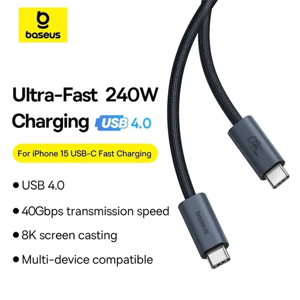 Kabel Baseus CB000068 USB-C - USB-C 240W PD 8K 60Hz 1m - czarny