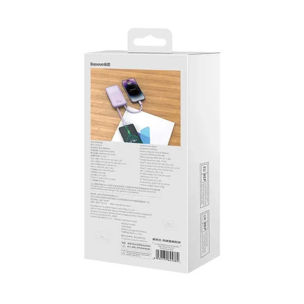Powerbank Baseus Comet Series z wyświetlaczem 10000mAh 22.5W - fioletowy + kabel USB-A / USB-C