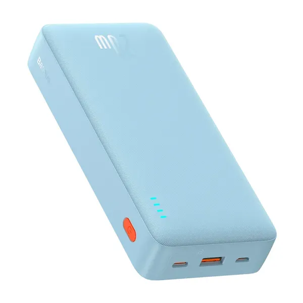 Powerbank Baseus Airpow 20W 20000mAh z białym kablem Baseus Simple Series USB-A - USB-C 50cm - niebieski