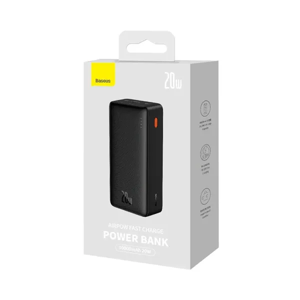 Powerbank Baseus Airpow Fast Charge 20W 30000mAh z kablem USB-C - USB-C 30cm - czarny