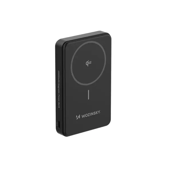 Powerbank Wozinsky WLWP-10KA0Y3S 22,5W PD Qi2 10000 mAh, z podstawką, 1x USB-A, 1x USB-C - czarny