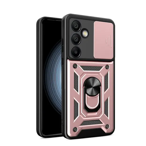 Pancerne etui Hybrid Armor Camshield z podstawką i osłoną aparatu na Samsung Galaxy A26 - różowe