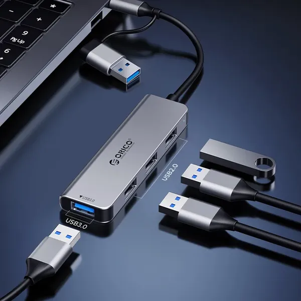 Hub USB-A/USB-C Orico YSA7-U3 stacja dokująca 4x USB-A 2.0 + 1x USB-A 3.0 + 2x USB-C 2.0 - szary