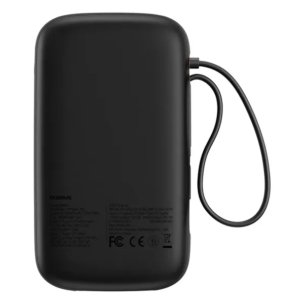 Powerbank Baseus QPow 2 20000mAh 30W z 2 wbudowanymi kablami USB-C - czarny