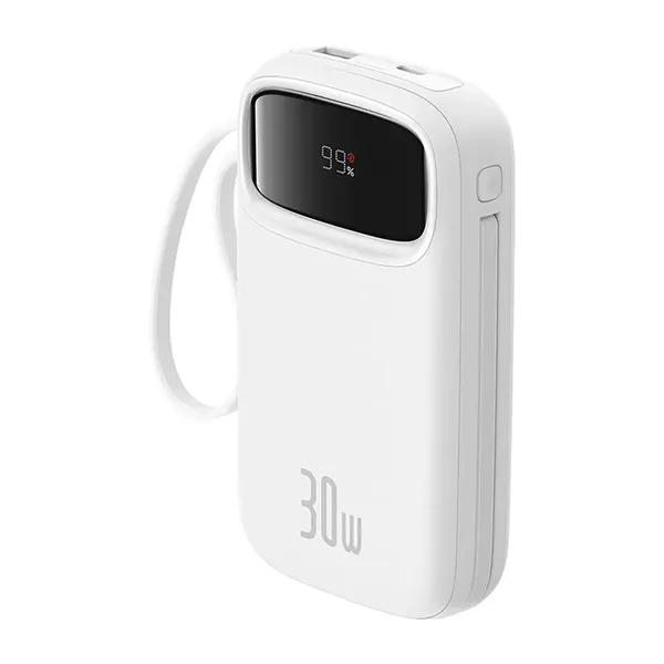 Powerbank Baseus QPow 2 20000mAh 30W z 2 wbudowanymi kablami USB-C - biały