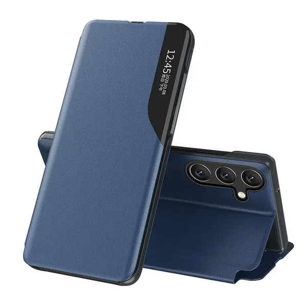 Etui Eco Leather View Case elegancki futerał z klapką i podstawką na Samsung Galaxy S25 Edge - niebieskie