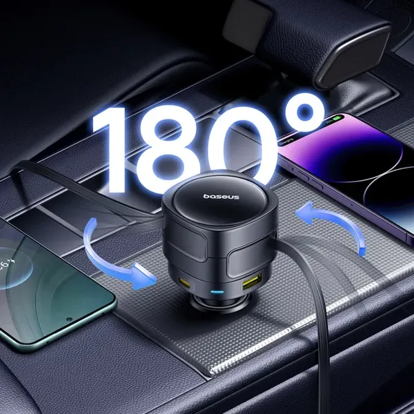 Ładowarka samochodowa Baseus Enjoyment Max 90W 2x USB-C + kabel USB-C i Lightning – czarna