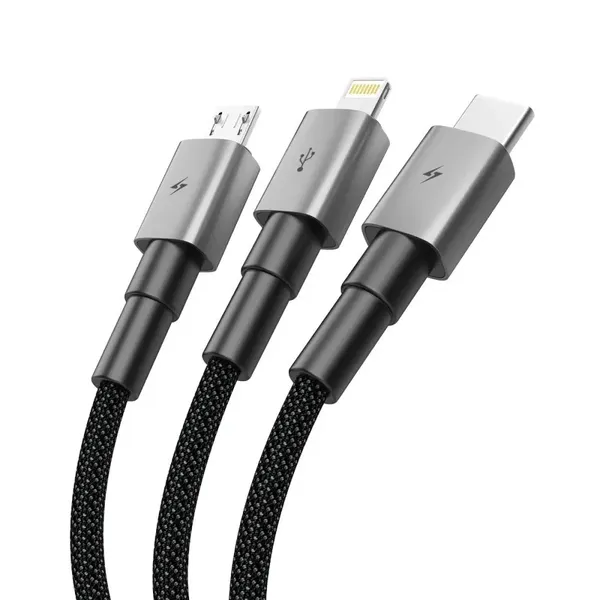 Kabel Mocny 3w1 USB-C / Micro-USB / Lightning do iPhone Samsung Xiaomi Tech-Protect 1.2m 120cm Szary