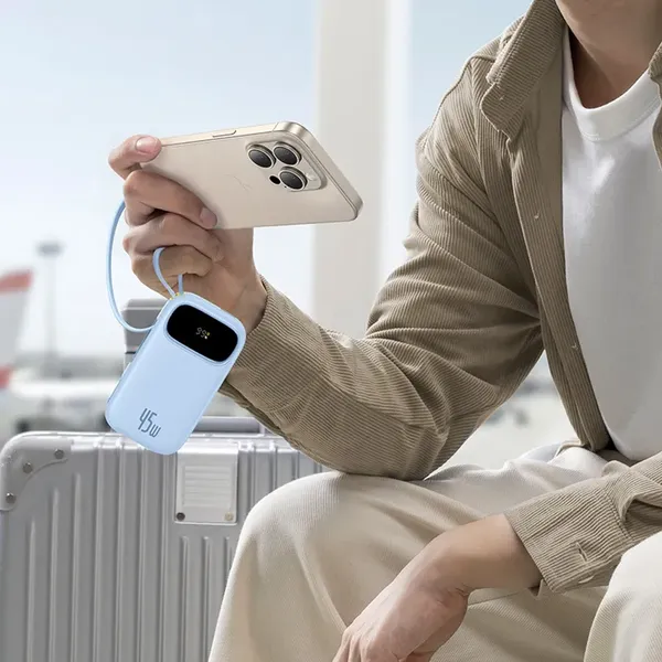 Powerbank Baseus EnerFill FC31 QPow3 20000mAh 45W z wyświetlaczem z kablami USB-C i Lightning - niebieski