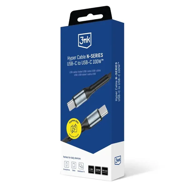 Kabel 3mk Hyper 3mk Hyper Cable N-SERIES USB-C / USB-C 1m 20V/5A 100W / czarny