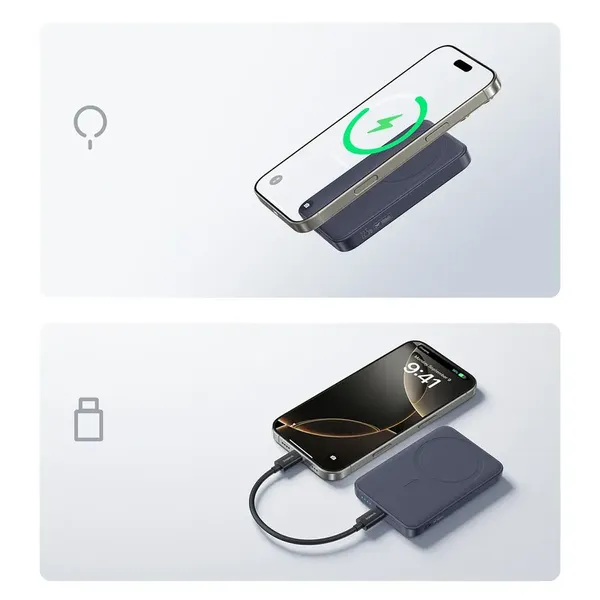 Powerbank Baseus EnerFill FM11 10000mAh 22.5W kompatybilny z MagSafe z czarnym kablem Basues Simple USB-C 20V/3A 30cm - ciemnoszary