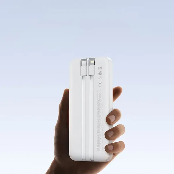 Powerbank Baseus Lipow 10000mAh 22,5W z dwoma wbudowanymi kablami (z kablem Baseus Simple USB-A - USB-C 3A 20cm) - biały