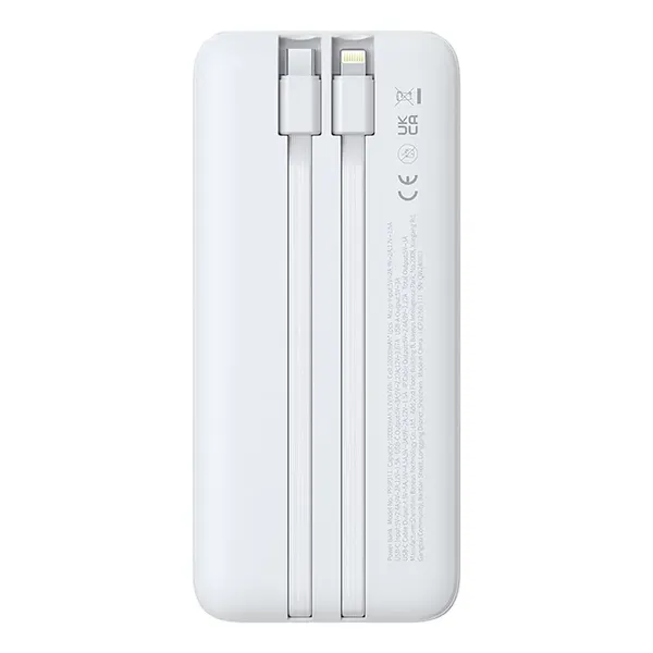 Powerbank Baseus Lipow 10000mAh 22,5W z dwoma wbudowanymi kablami (z kablem Baseus Simple USB-A - USB-C 3A 20cm) - biały