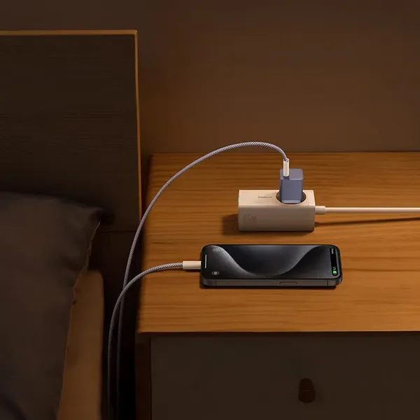 Ładowarka sieciowa Baseus GaN5 30W USB-C EU z fioletowym kablem Baseus Dynamic 3 USB-C 100W 1m - fioletowa