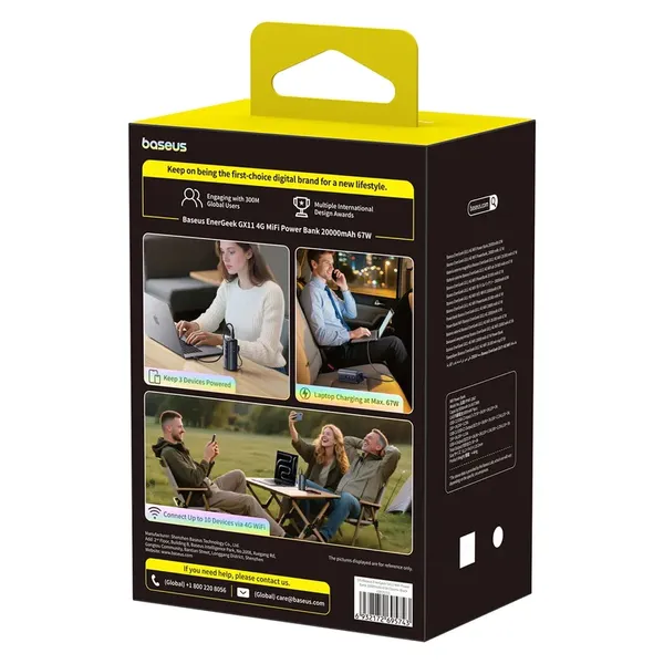 Powerbank Baseus EnerGeek GX11 MiFi 20000mAh 67W z funkcją Wi-Fi - czarny