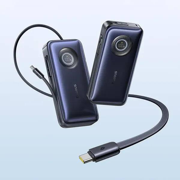 Powerbank Baseus EnerCore CR11 20000mAh 100W ze zwijanym kablami USB-C - czarny