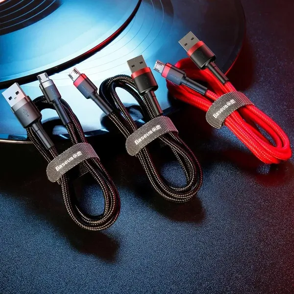 Baseus Cafule Cable wytrzymały nylonowy kabel przewód USB / micro USB 1.5A 2M czarno-czerwony (CAMKLF-C91)
