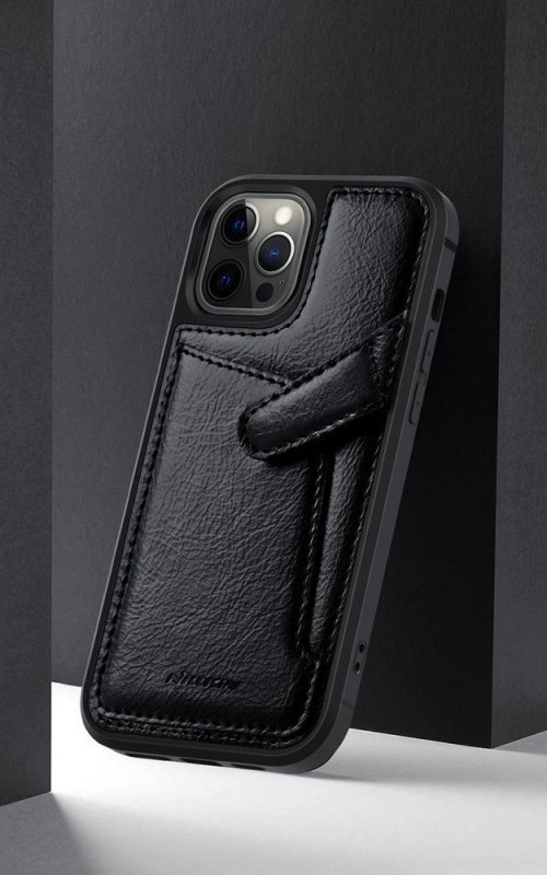 Nillkin Aoge Leather Case elastyczne pancerne etui z prawdziwej skóry z kieszonką iPhone 12 mini brązowy