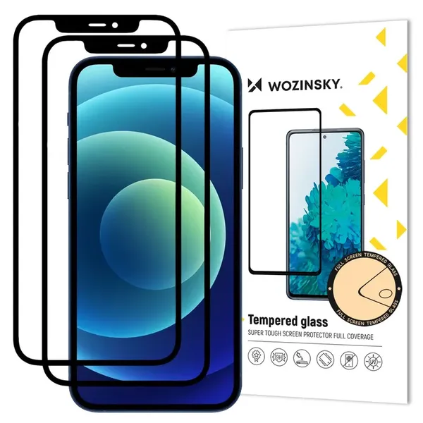 Wozinsky zestaw 2x super wytrzymałe szkło hartowane Full Glue na cały ekran z ramką Case Friendly iPhone 12 Pro / iPhone 12 czar