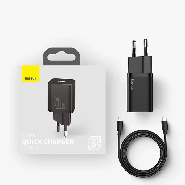 Baseus Super Si 1C szybka ładowarka USB Typ C 20W Power Delivery + kabel USB Typ C - Lightning 1m biały (TZCCSUP-B02)