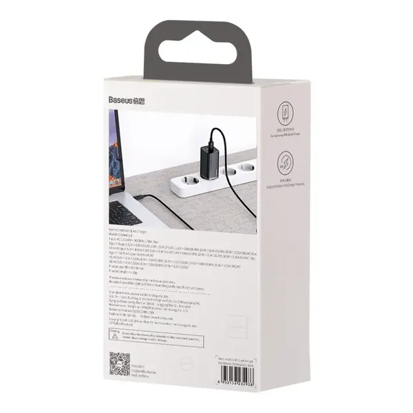Baseus GaN2 Lite szybka ładowarka sieciowa 65W USB / USB Typ C Quick Charge 3.0 Power Delivery (azotek galu) czarny (CCGAN2L-B01