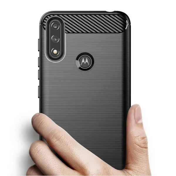 Carbon Case elastyczne etui pokrowiec Motorola Moto E7 Power czarny