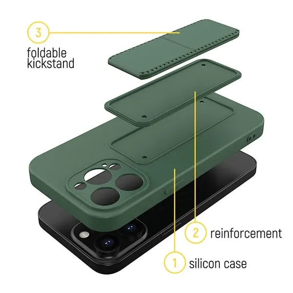 Wozinsky Kickstand Case silikonowe etui z podstawką iPhone 12 ciemnozielone