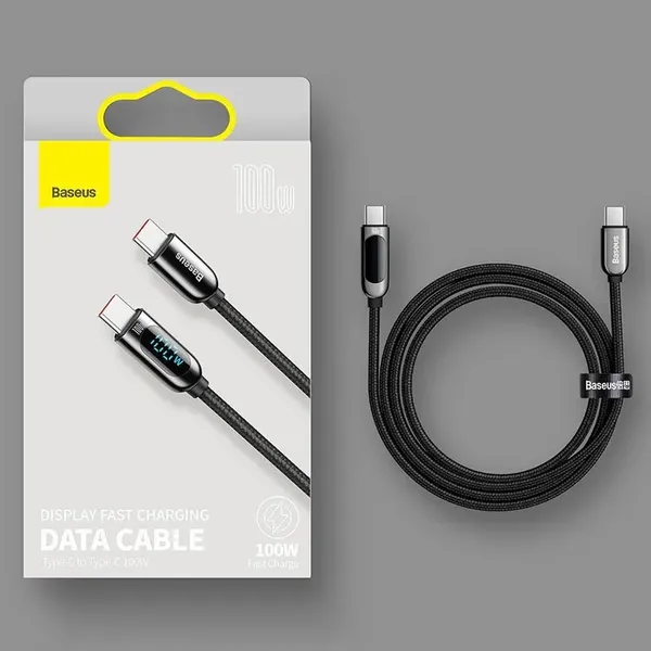 Kabel Baseus CATSK-B01 USB-C - USB-C PD QC 100W 5A 480Mb/s 1m z wyświetlaczem - czarny