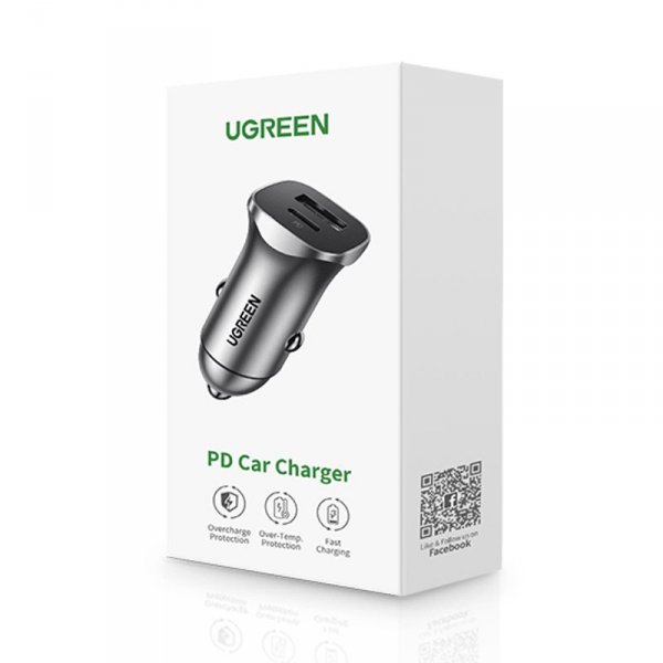 Ugreen ładowarka samochodowa USB Typ C / USB 24W Power Delivery Quick Charge szary (30780)