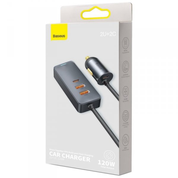 Baseus Share Together ładowarka samochodowa 2x USB / 2x USB Typ C 120W PPS Quick Charge Power Delivery szary (CCBT-A0G)