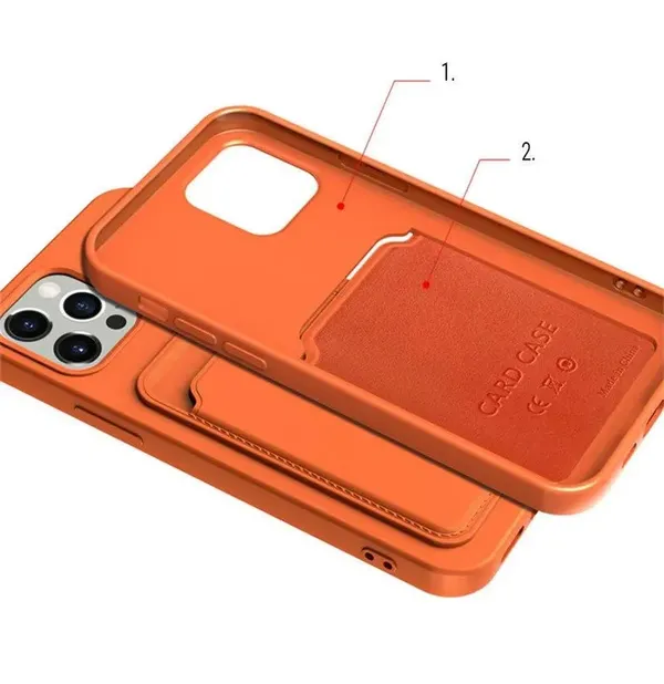 Silikonowe etui Card Case z kieszonką na kartę do iPhone 13 mini - koralowe