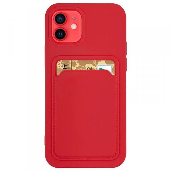 Card Case silikonowe etui portfel z kieszonką na kartę dokumenty do Samsung Galaxy S21 Ultra 5G czerwony