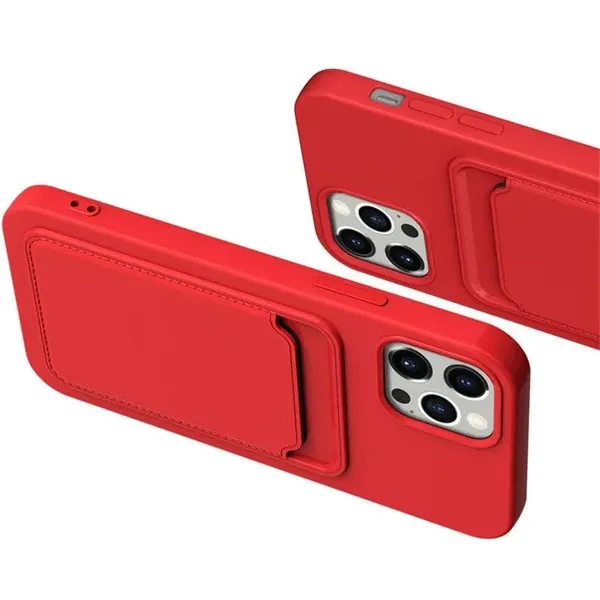 Card Case silikonowe etui portfel z kieszonką na kartę dokumenty do Samsung Galaxy S21 Ultra 5G bordowy