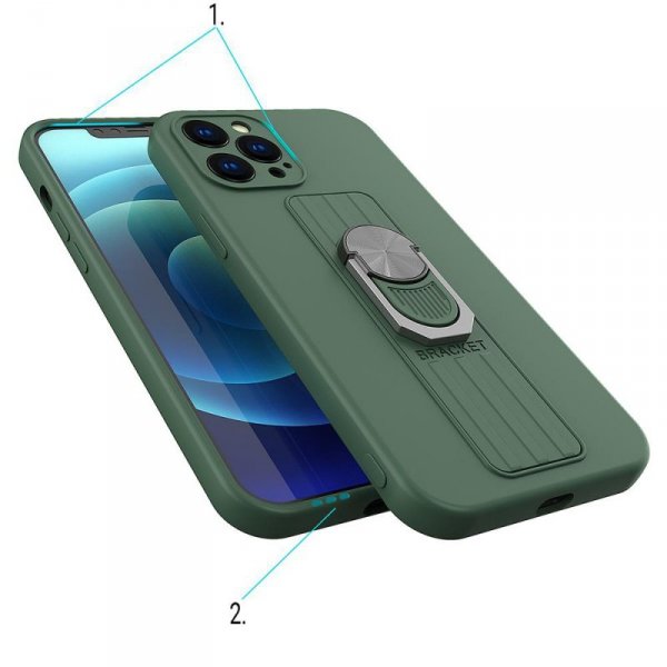 Ring Case silikonowe etui z uchwytem na palec i podstawką do iPhone 12 mini miętowy