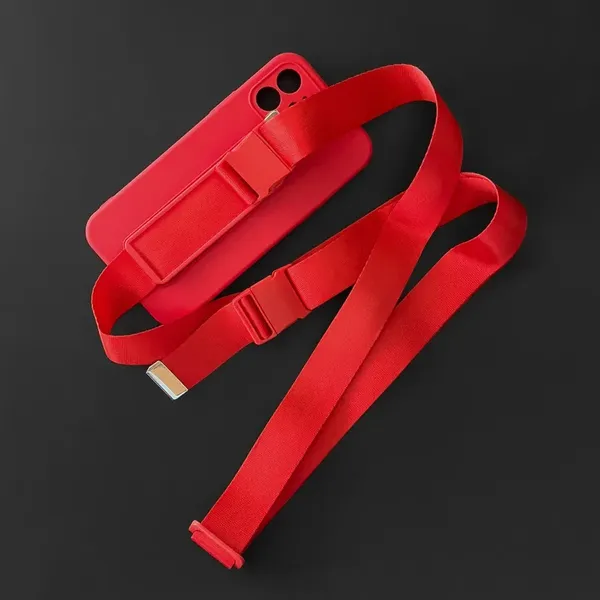 Rope case żelowe etui ze smyczą łańcuszkiem torebka smycz Samsung Galaxy S21 Ultra 5G czerwony