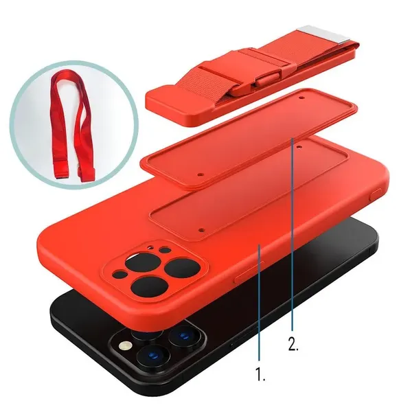 Rope case żelowe etui ze smyczą łańcuszkiem torebka smycz Xiaomi Redmi 9 czerwony