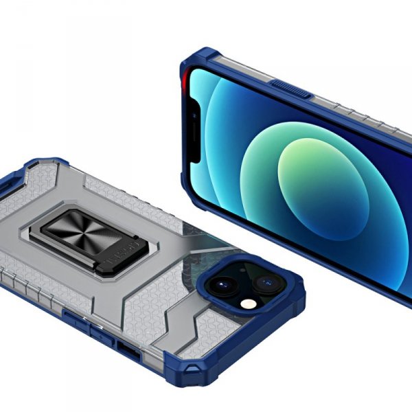 Crystal Ring Case pancerne hybrydowe etui pokrowiec + magnetyczny uchwyt iPhone 12 niebieski