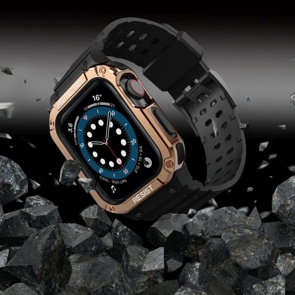 Pasek z etui ochronnym Protect Strap Band do Apple Watch 38 / 40 / 41 mm opaska obudowa pancerna - czarny, różowe złoto